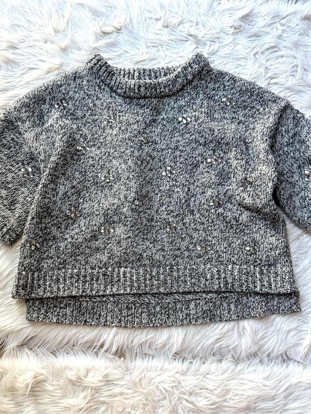 DAY Birger et Mikkelsen Lambswool Sweater XL Gray Sequin Short Sleeve High Low